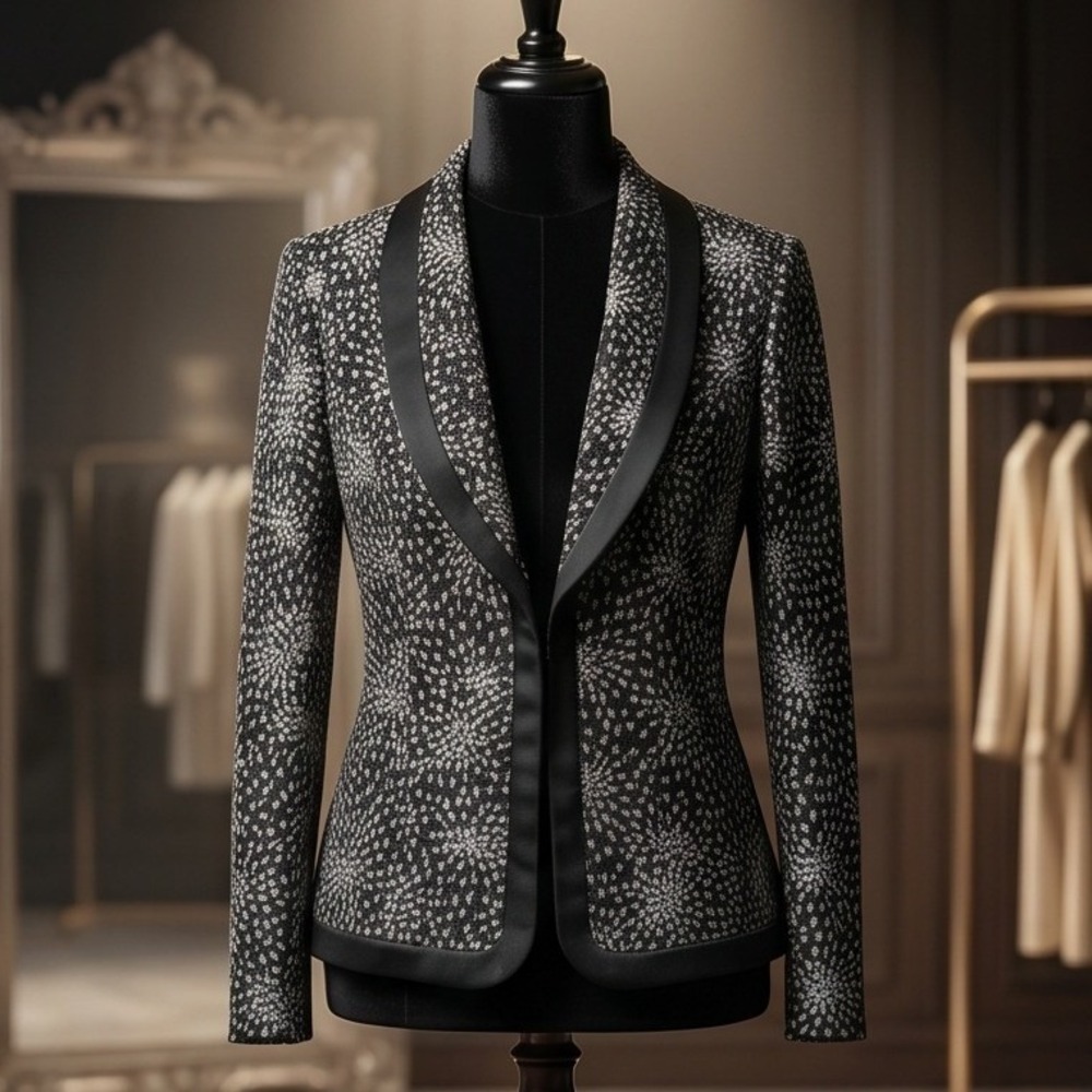 RM Richards 14P Metallic Sparkle Vintage Blazer Jacket Black Silver Evening